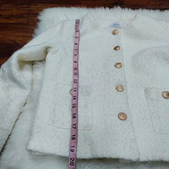 Luxelim Ivory Classic Boucle Wool Tweed Gold Tone Buttons Cropped Jacket Size XS - Picture 14 of 14